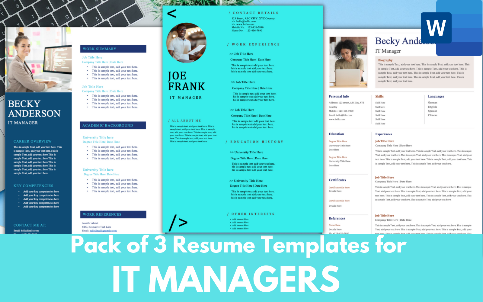 Pack Of 3 Resume Templates For IT Managers MS Word CV RESUME FORMAT