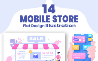 14 Mobile Store or Shopping Online in App Illustration