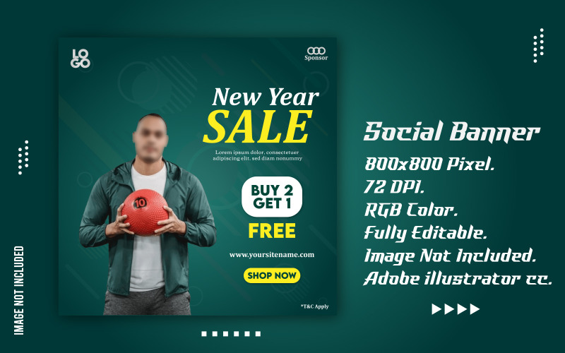 New Year Promotional Sale Banner Template Social Media