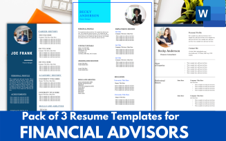 Pack of 3 Resume Templates for Financial Advisor / Consultants - MS word CV RESUME FORMAT.