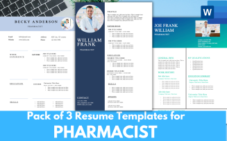 Pack of 3 Resume Templates for PHARMACIST - MS word CV RESUME FORMAT