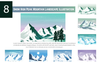 8 Snow High Peak Mountain Landscape Illustration