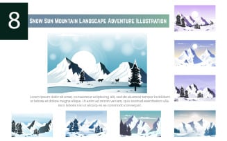 8 Snow Sun Mountain Landscape Adventure Illustration