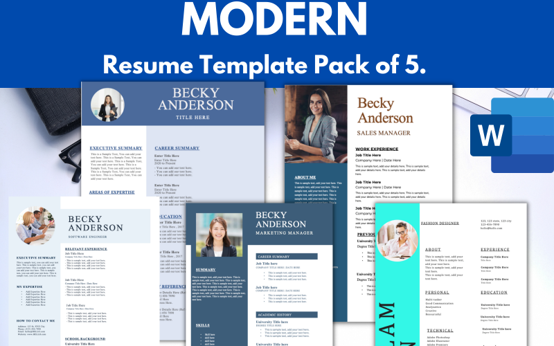 Pack of 5 Modern Resume / CV Template - Microsoft Word Resume CV Format Resume Template
