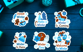 Winter Cartoon Badges Set
