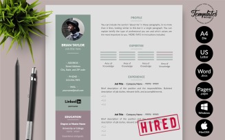 Brian Taylor - Modern CV Resume Template with Cover Letter for Microsoft Word & iWork Pages
