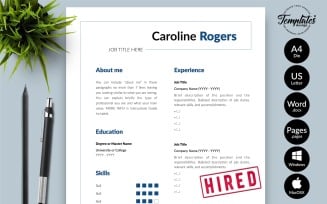 Caroline Rogers - Modern CV Resume Template with Cover Letter for Microsoft Word & iWork Pages