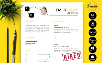 Emily Davis - Creative CV Resume Template with Cover Letter for Microsoft Word & iWork Pages