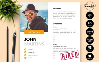 John Martins - Modern CV Resume Template with Cover Letter for Microsoft Word & iWork Pages