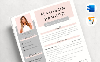 MADISON - Creative Resume Template for MS Word & Pages. Resume Design with Cover and References