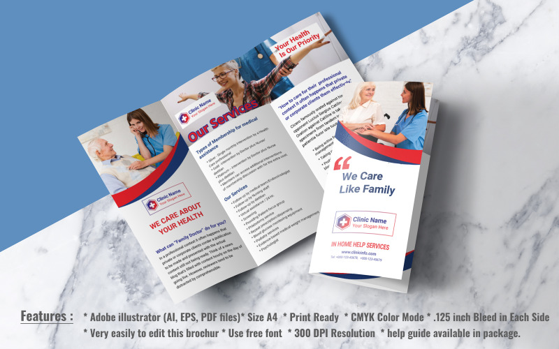 Medical, Health Care, Clinic or Hospital Trifold Brochure Design Corporate Identity