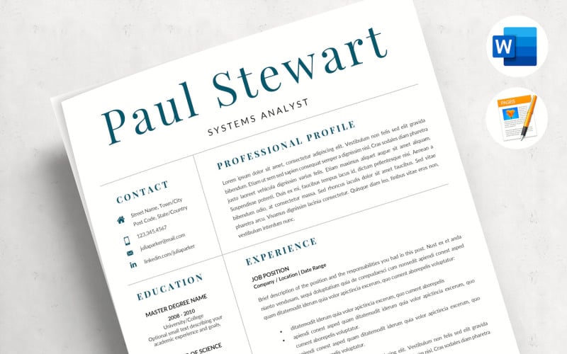 PAUL - Professional Resume for Word and Pages. CV with Cover Letter, References and Career tips Resume Template