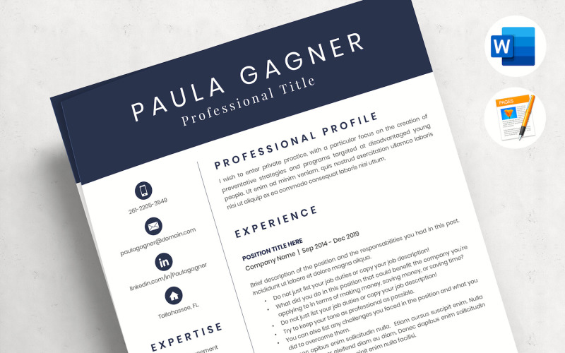 PAULA - Modern and Professional Resume Layout, Cover Letter and References page Resume Template