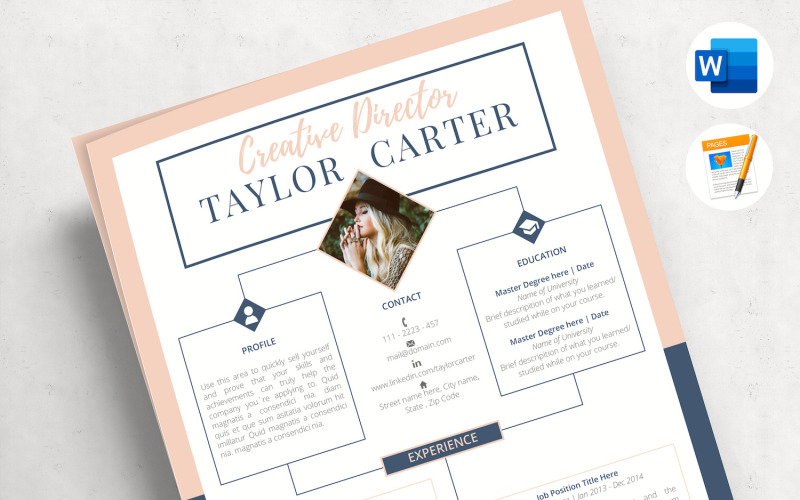 TAYLOR - Creative Curriculum Vitae. Fantastic and Modern CV, Cover Letter Format and References Resume Template