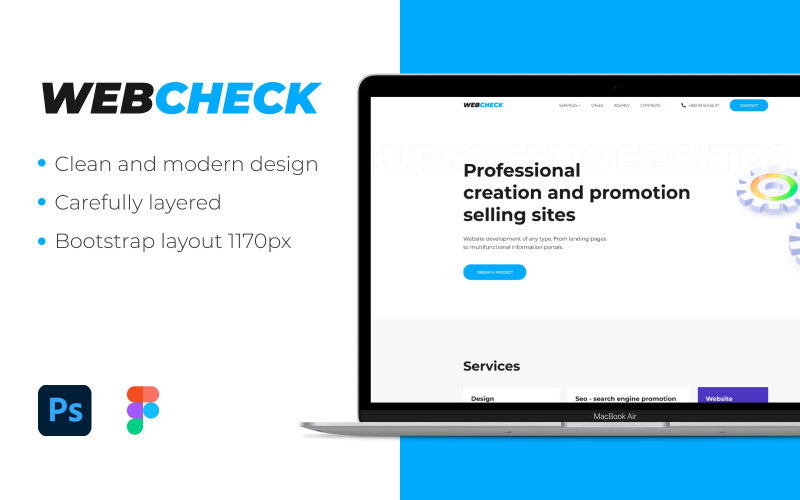 Digital Agency Template WebCheck UI For Figma And Photoshop UI Element