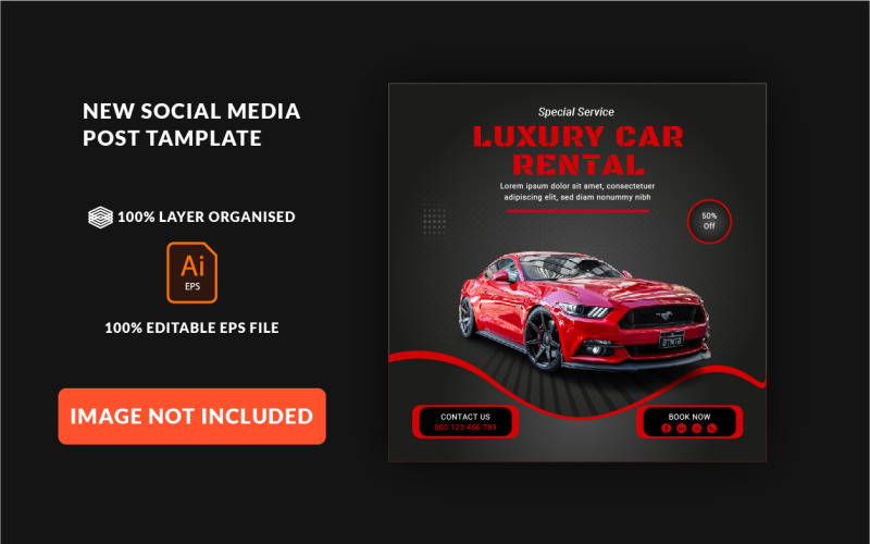 Luxury Car Rental Social media post template Vector Graphic