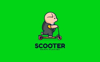 Pig Scooter Cartoon Logo Style