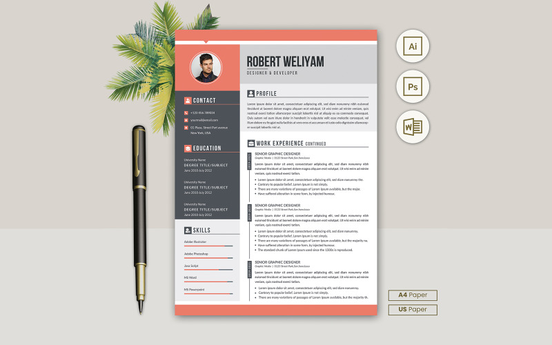 Professional Resume CV Template Design Vol 19 Resume Template