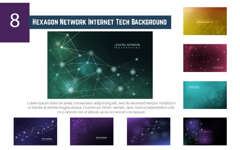 8 Hexagon Network Internet Tech Background Illustration