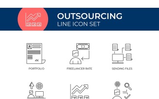 Outsourcing Line Icon Pack Vector Template. Customizable Strokes. Unique Designs Template