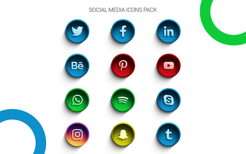 Popular Social Media Icons Pack 3D Button Icon Set