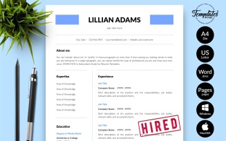 Lillian Adams - Clean CV Resume Template with Cover Letter for Microsoft Word & iWork Pages