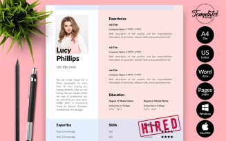 Lucy Phillips - Modern CV Resume Template with Cover Letter for Microsoft Word & iWork Pages