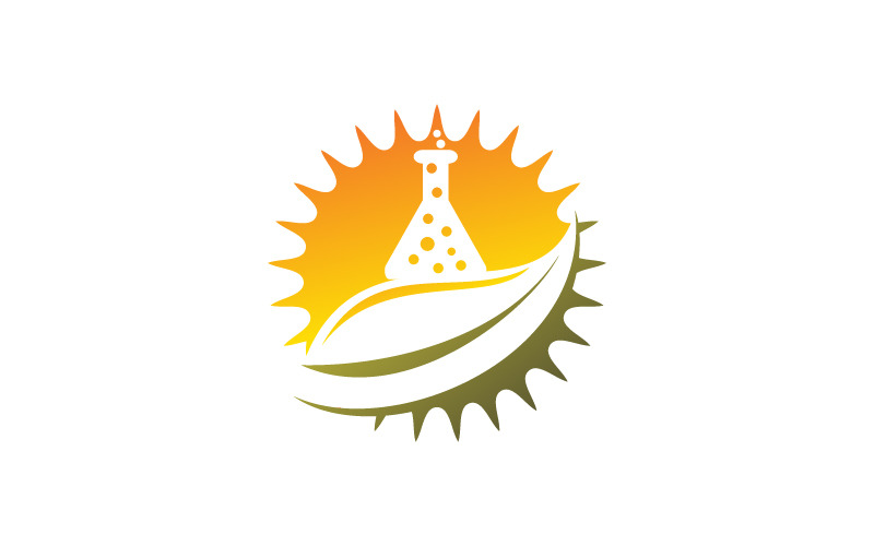 Analytic sun leaf and laboratory flask Logo Template