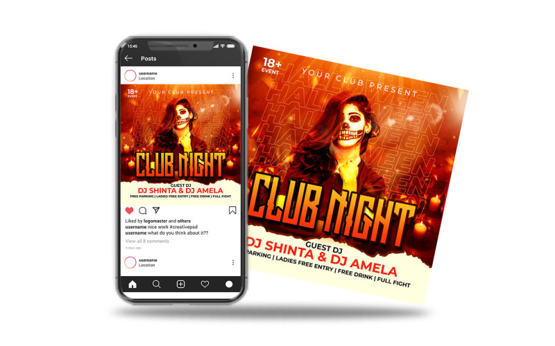 club night event party flyer square template Social Media
