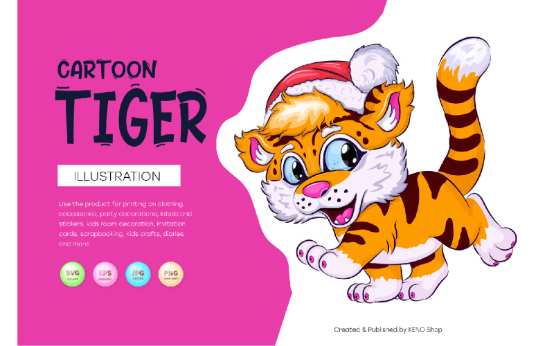 Cute Cartoon Tiger. SVG, PNG Clipart. Vector Graphic