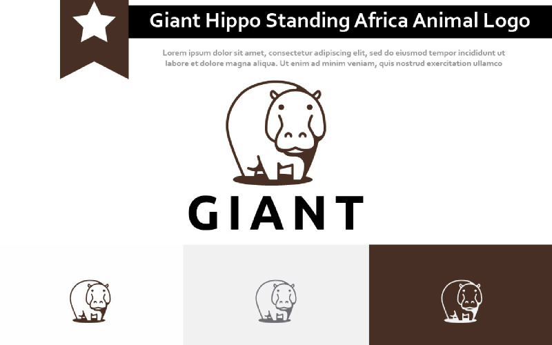 Cute Giant Hippo Standing Africa Animal Zoo Logo Logo Template
