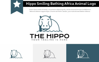 Cute Hippo Smiling Bathing Africa Animal Zoo Logo
