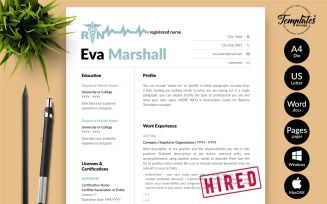 Eva Marshall - Nurse CV Resume Template with Cover Letter for Microsoft Word & iWork Pages