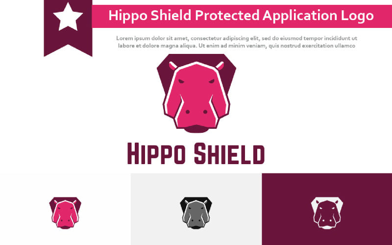 Hippo Shield Strong Protected Animal Game Application Logo Logo Template