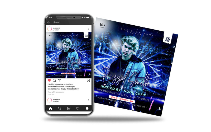 live music event party flyer square template Social Media