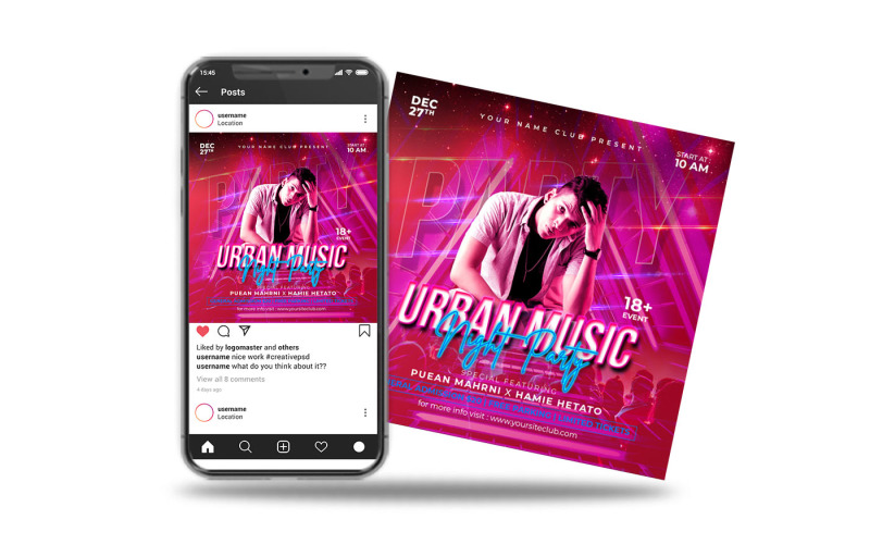 urban music party event flyer square Social Media