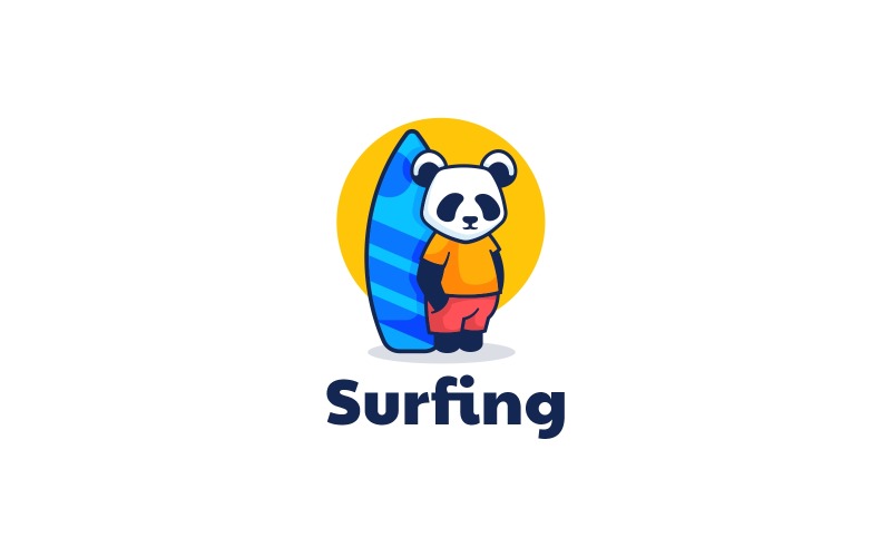 Panda Surfing Cartoon Logo Logo Template