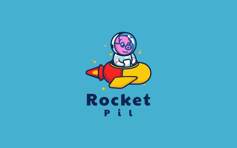 Rocket Pig Cartoon Logo Style Logo Template