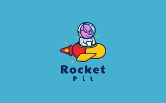 Rocket Pig Cartoon Logo Style