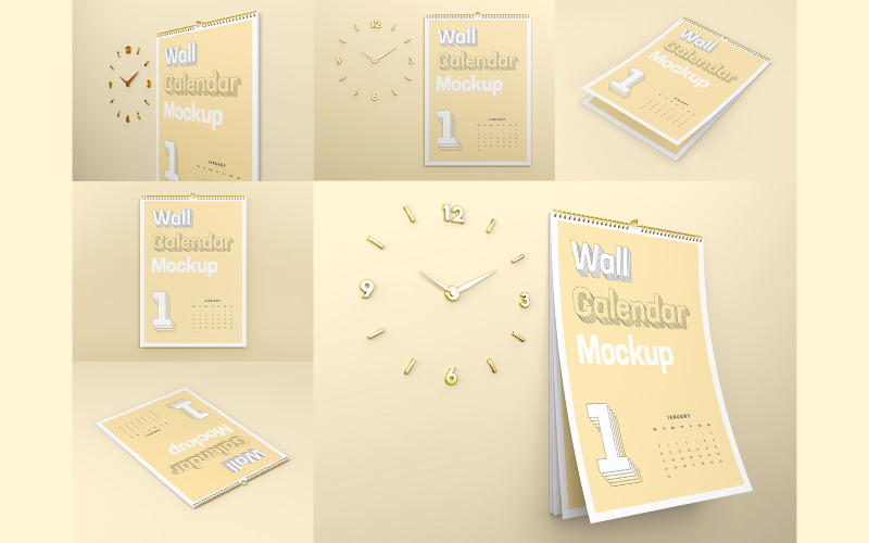 Wall Calendar Mockup Set 6 in 1 Product Mockup