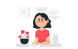 Girl Writing with Left Hand Illustration