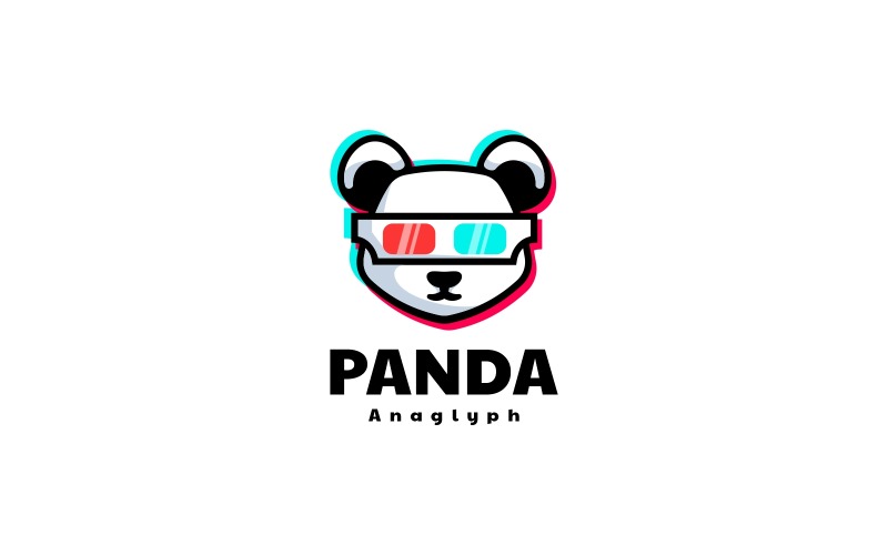 Panda Anaglyph Simple Mascot Logo Logo Template