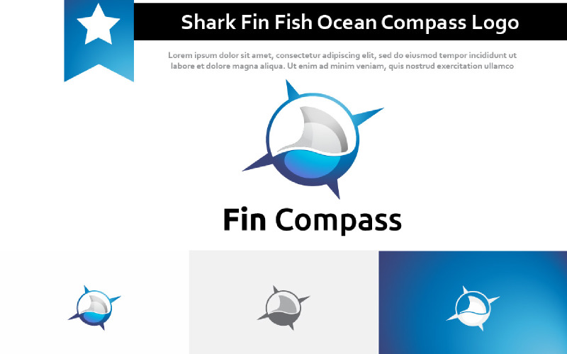 Shark Fin Fish Ocean Wildlife Compass Adventure Logo Logo Template