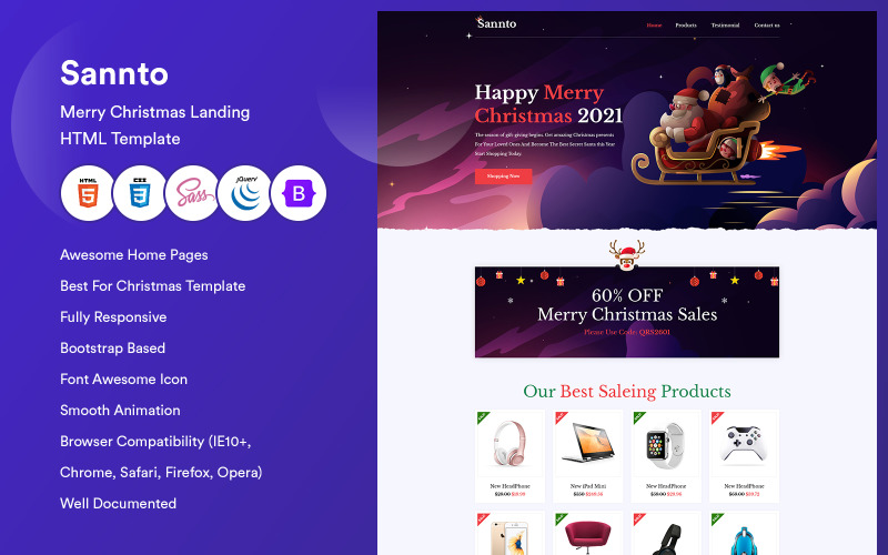 Sannto - Merry Christmas Landing HTML Template Landing Page Template