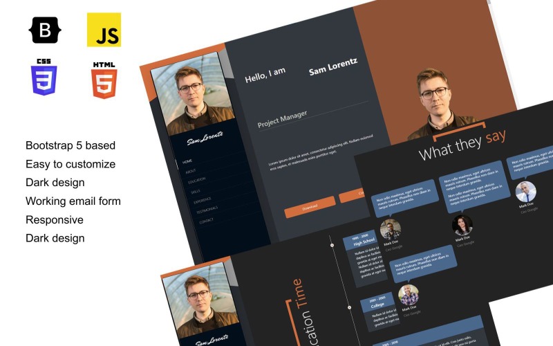 Web Page Template For On Line Vcard Resume Landing Page Template