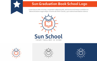 Bright Sun Graduation Cap Book School Study Education Line Logo