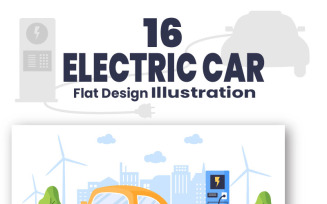 16 Charging Electric Green Car illustration