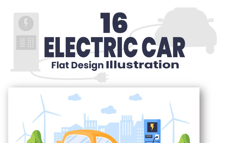 16 Charging Electric Green Car illustration Illustration