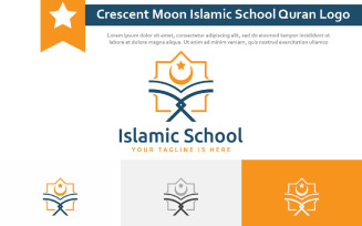 Crescent Moon Star Islamic School Quran Reading Learning Logo