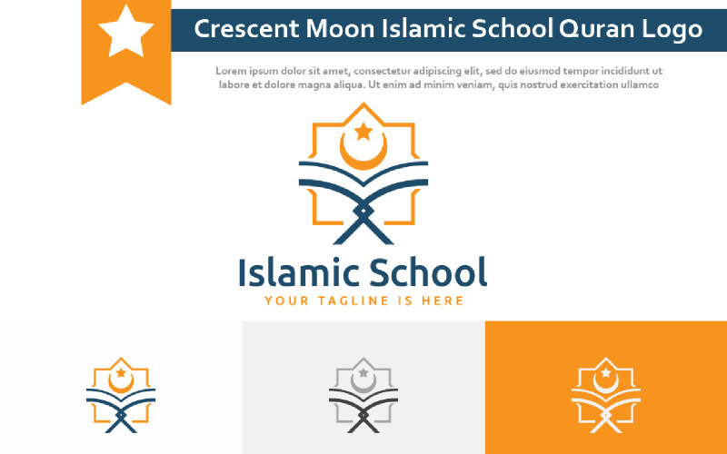 Crescent Moon Star Islamic School Quran Reading Learning Logo Logo Template